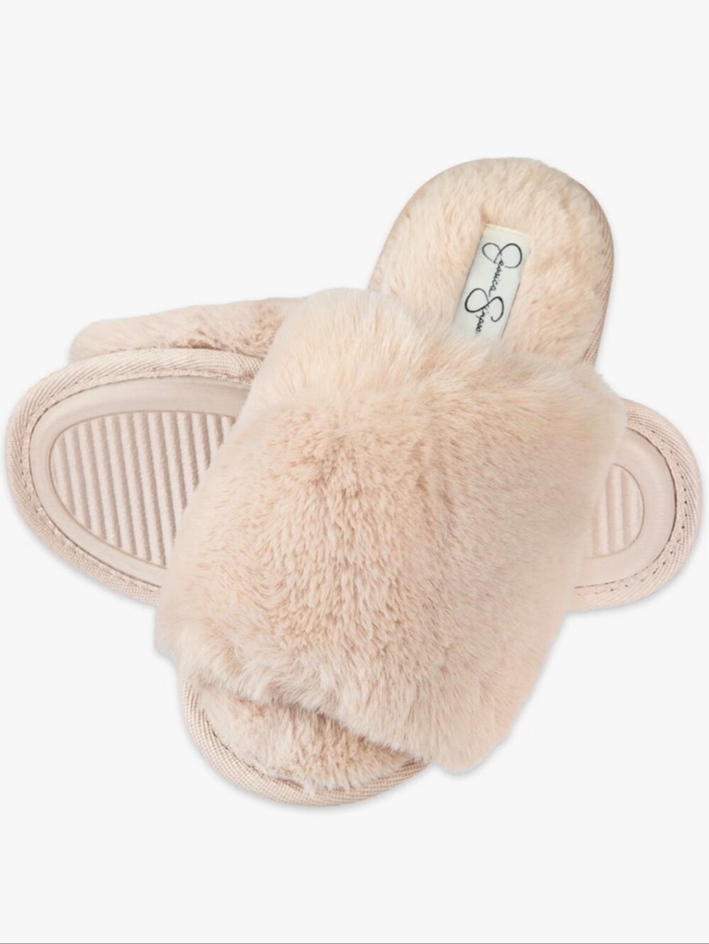 Jessica Simpson Women's Plush Faux Fur Fuzzy Slide on Open Toe Slipper